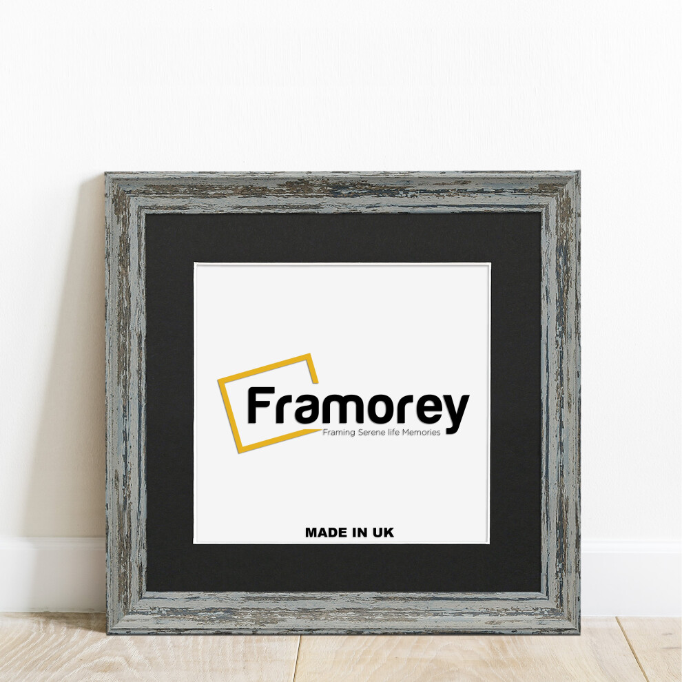 (Blue With Black Mount, 7x7" Pic (9x9" Frame)) Square Size Blue Picture Frame / Vintage Distressed Photo Frames With Multicolored Mount / Poster Frames / Wall Art Frame