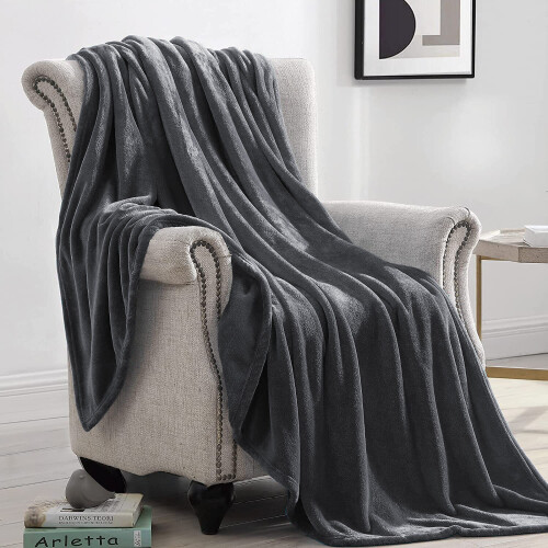 (Grey, Double) Fleece Blanket Thick Bed Mink Soft Warm Sofa Throw