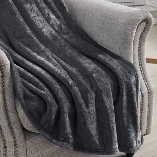 (Grey, Double) Fleece Blanket Thick Bed Mink Soft Warm Sofa Throw 2