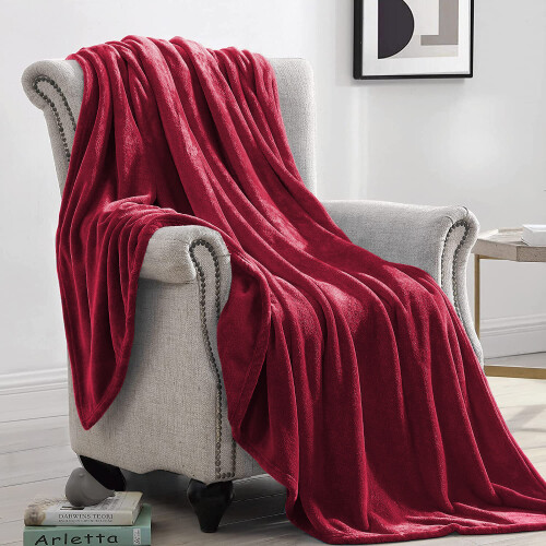 (Red, Double) Fleece Blanket Thick Bed Mink Soft Warm Sofa Throw 1