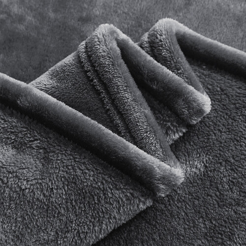 (Grey, Double) Fleece Blanket Thick Bed Mink Soft Warm Sofa Throw 1