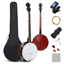 39-inch 5-String Beginner Banjo Kit with Gig Bag, Digital Tuner & Picks - Open-Back or Resonator, Adjustable Neck