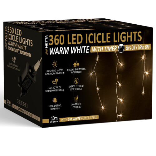 NETTA (360 LED, Warm White) NETTA Icicle Lights with Timer and 8 Light Modes 1
