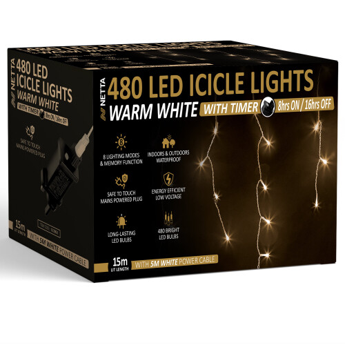 NETTA (480 LED, Warm White) NETTA Icicle Lights with Timer and 8 Light Modes 1