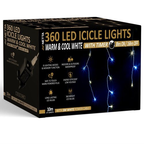 NETTA (360 LED, Warm White & Cool White) NETTA Icicle Lights with Timer and 8 Light Modes 1