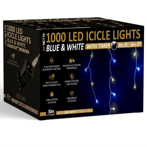 NETTA (1000 LED, Blue & Cool White) NETTA Icicle Lights with Timer and 8 Light Modes 1