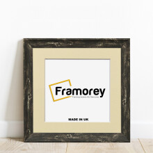 (Black With Ivory Mount, 7x7" Pic (9x9" Frame)) Square Size Black Picture Frame / Vintage Distressed Photo Frames With Multicolored Mount / Poster Frames / Wall Art Frame