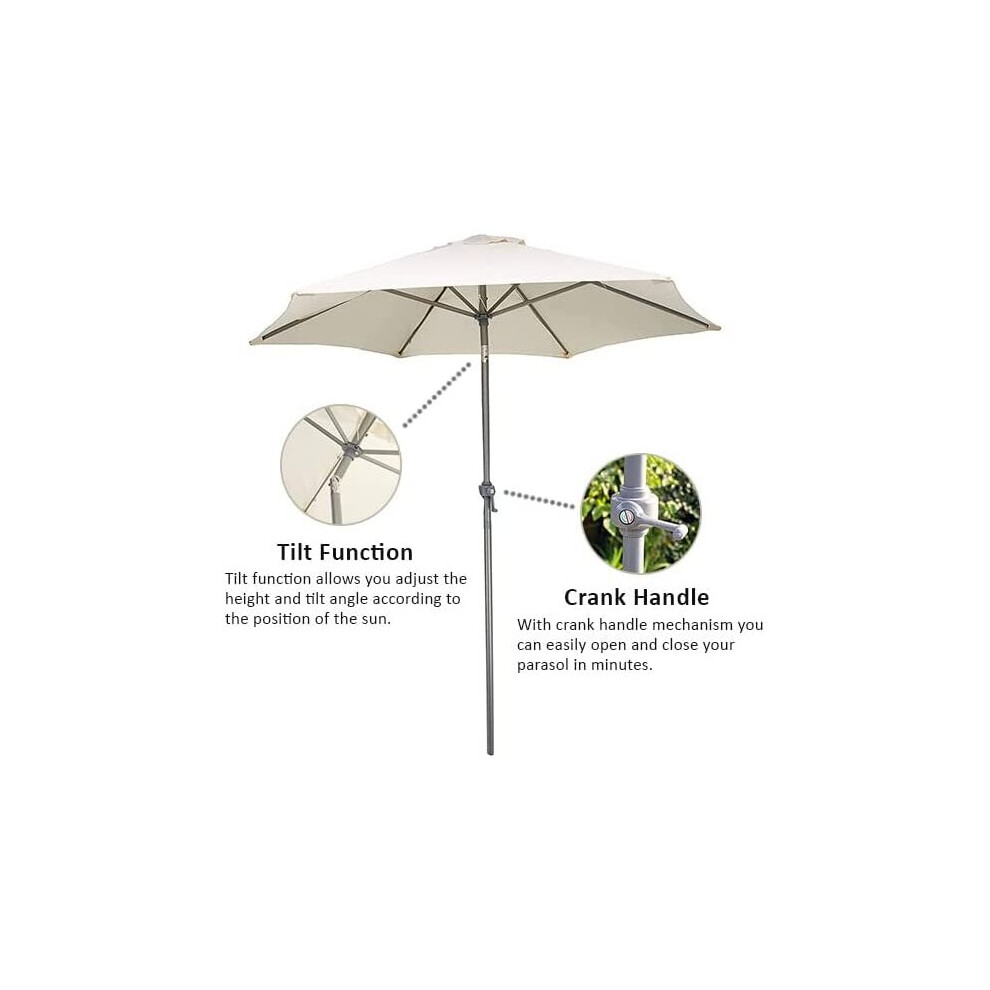 2m Cream WindUp Garden Parasol Umbrella Aluminium Tilting Crank Handle