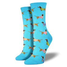 Socksmith Haute Sausage Dog Print Ladies Blue Cotton Crew UK 3-8 Socks