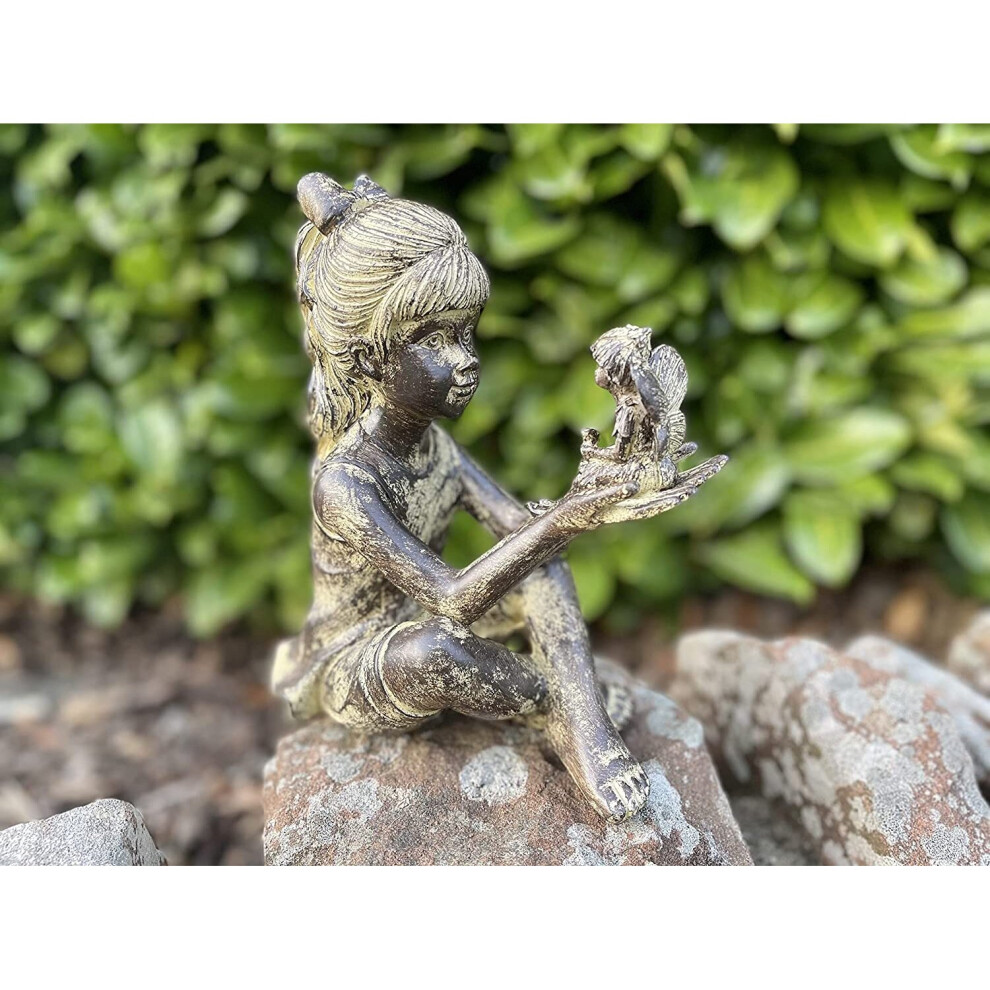 Sitting Girl with Fairy Garden Ornament Rustic Fairy Garden Statue