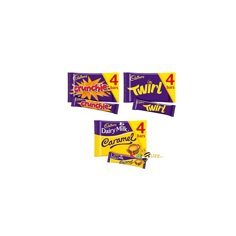 Cadbury Chocolate Multipackx3.4 x Crunchie 4xTwirl 4xDairy Milk Caraml