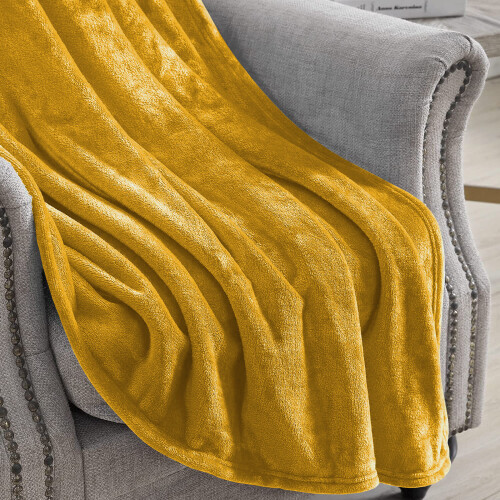 (Ochre, Single) Fleece Blanket Thick Bed Mink Soft Warm Sofa Throw 2