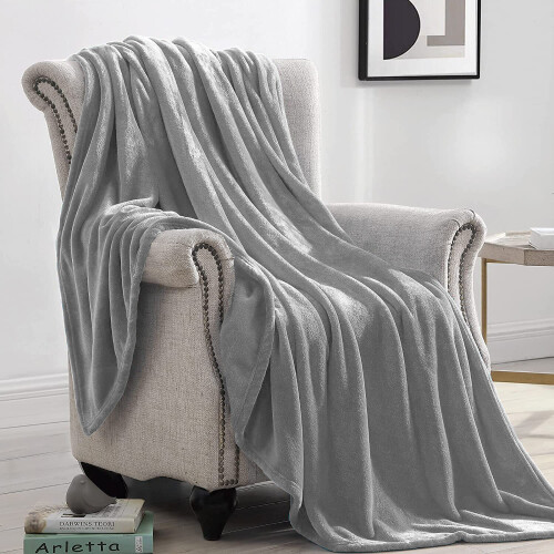 (Silver, King) Fleece Blanket Thick Bed Mink Soft Warm Sofa Throw 1