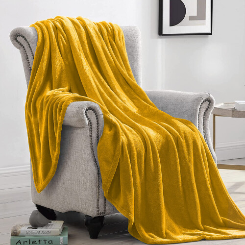(Ochre, Single) Fleece Blanket Thick Bed Mink Soft Warm Sofa Throw