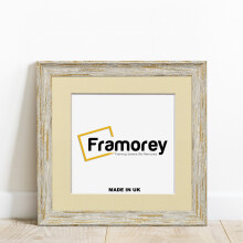 (White With Ivory Mount, 12x12" Pic (14x14" Frame)) Square Size White Picture Frame / Vintage Distressed Photo Frames With Multicolored Mount / Poster Frames / Wall Art Frame
