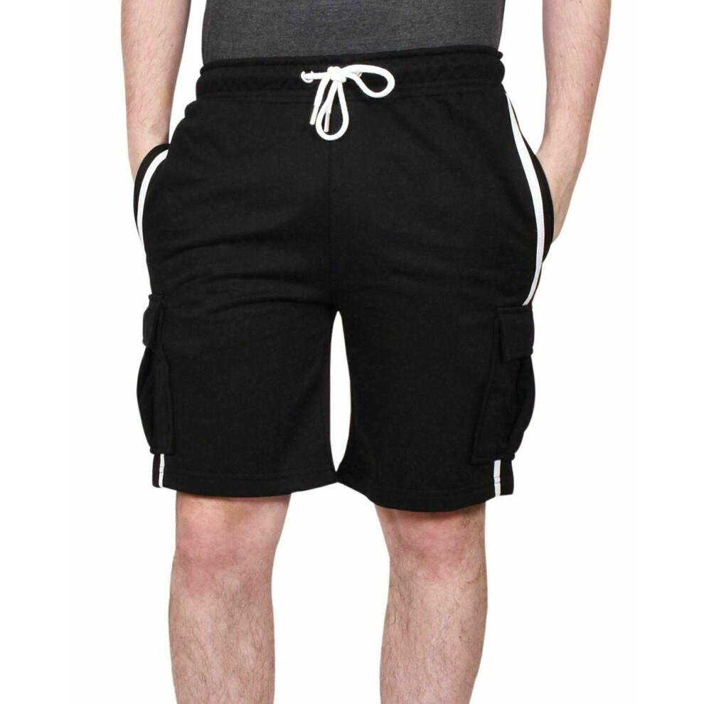 (Black, M) Mens Casual Short Beach Gym Elasticated Cargo Pant