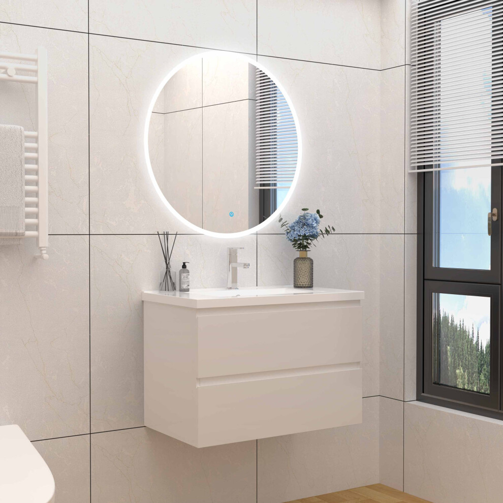 (White) Aica Bathroom 800mm Vanity Units with Basin Wall