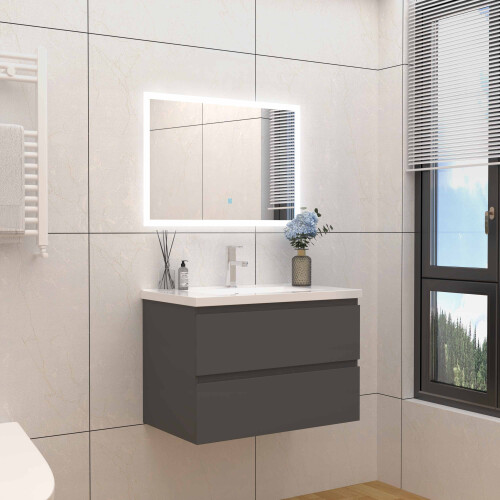 (White) Aica Bathroom 800mm Vanity Units with Basin Wall 1