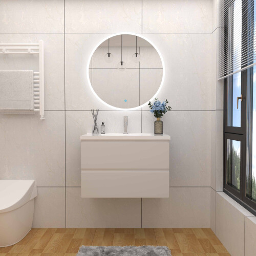 (White) Aica Bathroom 800mm Vanity Units with Basin Wall 2