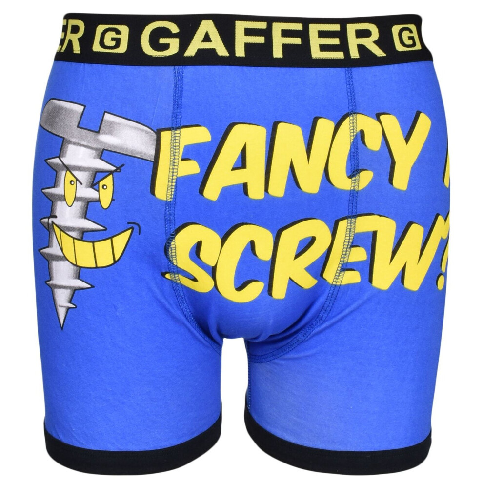 (Screw-Blue, S) Gaffer Men Boys Boxers Underwear Joke Brief Shorts