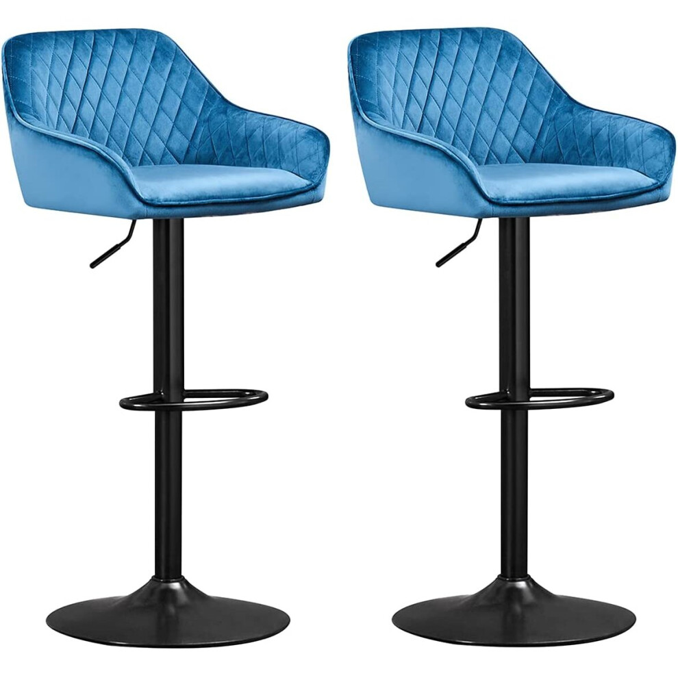 (TEAL) 2x Velvet Swivel Bar Stools Back Dining Bar Chairs