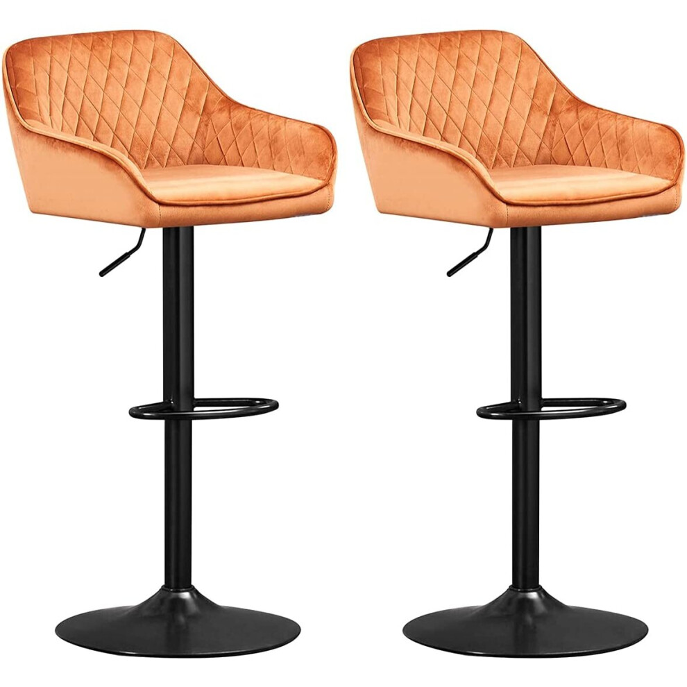 (ORANGE) 2x Velvet Swivel Bar Stools Back Dining Bar Chairs