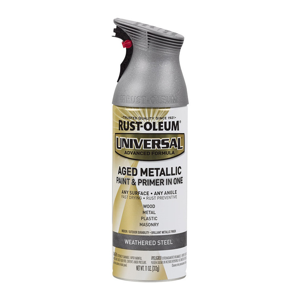 Rust-Oleum Universal Advanced Formula Any Surface Spray Paint Aged Metallic Paint & Primer in One Weathered Steel - 312g