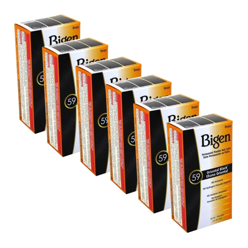 Bigen Powder Permanent Hair Color 59 Oriental 6G - With Easy & Speedy Application - No Ammonia( Pack Of 6) Black