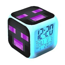 Minecraft Colorful Color-Changing Alarm Clock & LED Night Light - Time, Date & Temperature Display, Compact 8x8x8 cm