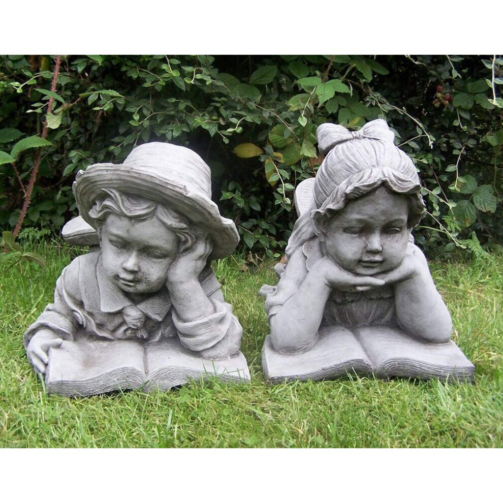 Boy and Girl Laying and Reading Garden Ornaments Figurine Statues