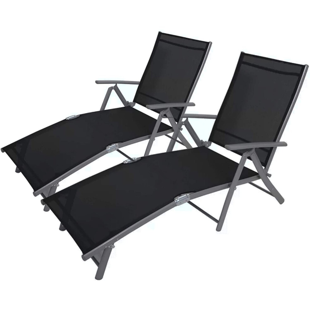 2x Reclining Garden Sun Lounger, 7 Position Folding Sun Chairs