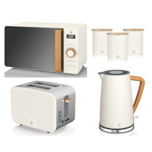 Swan Nordic White Jug Kettle, 2 Slice Toaster, Microwave & Canisters