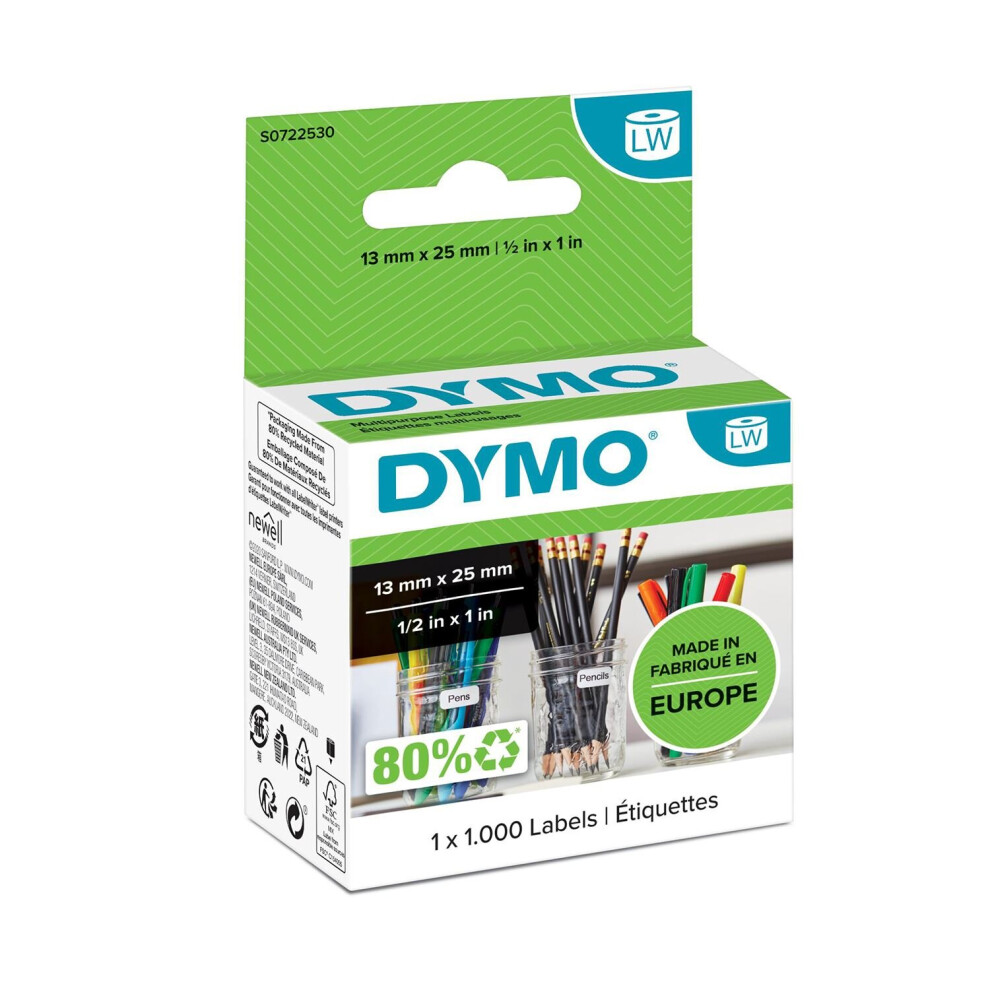 DYMO Authentic Self Adhesive LW Small Multi-Purpose 1000 EasyPeel Labels,13x25mm