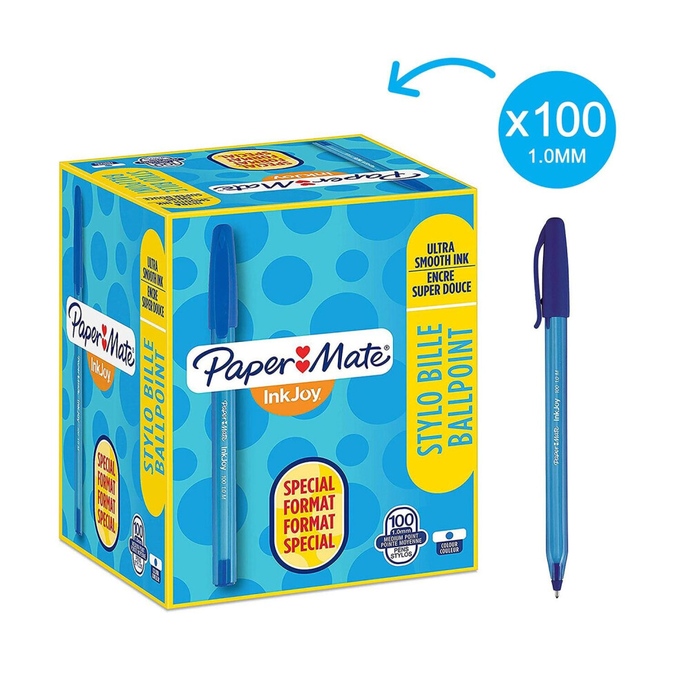 Paper Mate Papermate Inkjoy 100 Stick Ballpoint Pen Medium 100Pc(S) Blue
