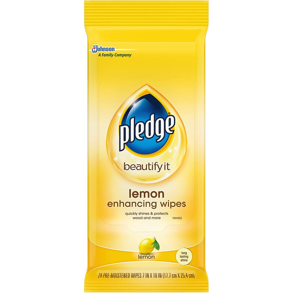 Pledge Beautifying Lemon Scent Multi-Surface Wood, Leather Wipes [24 Wipes]