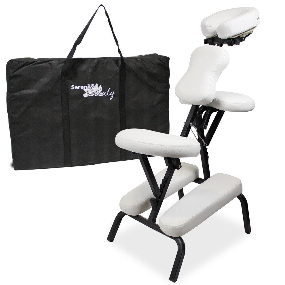 Serenity Beauty (White) Tattoo Massage Chair Adjustable Portable Folding Body Beauty Salon Therapy Stool White