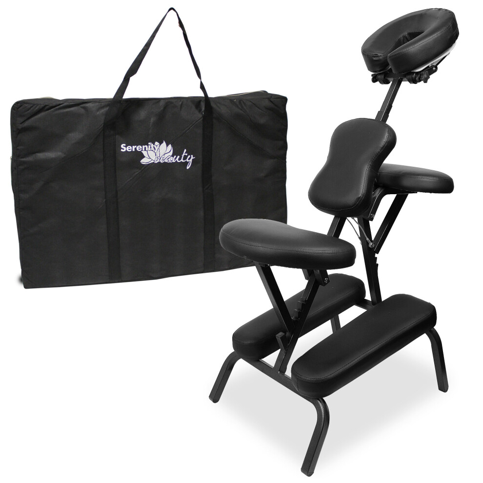 (Black) Tattoo Massage Chair Adjustable Portable Folding Body Beauty Salon Therapy Stool