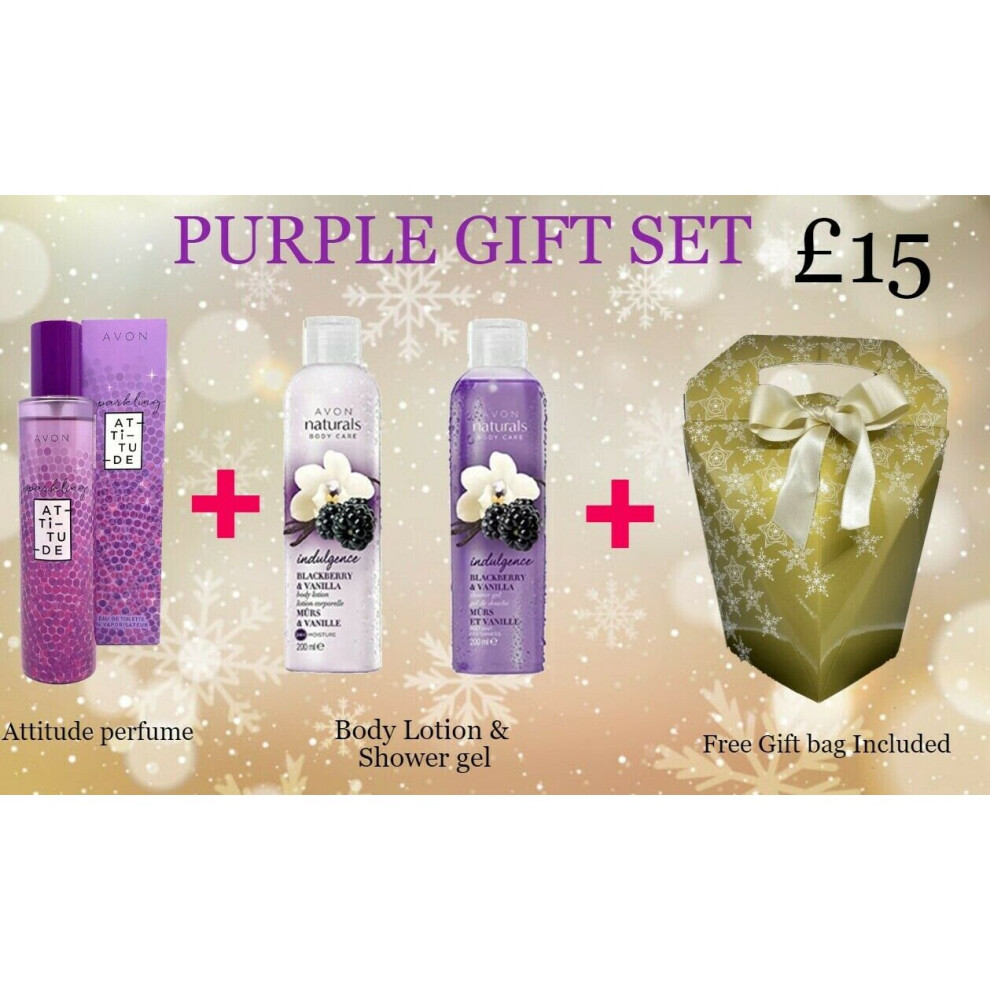 AVON - PURPLE GIFT SET - PERFUME - SHOWER GEL - BODY LOTION - GIFT BAG