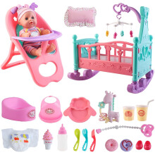 My First Baby Doll Play Set Includes Miniature Crib, Stroller, High Chair, Accessories and Baby Doll with Sounds Functions