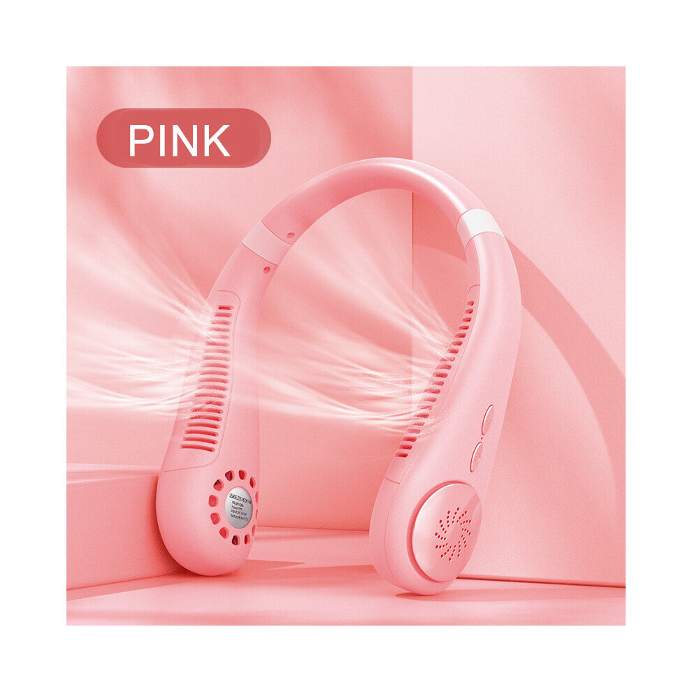 (Pink) Portable Leafless Hanging Lazy Neck Fan 360 Degree