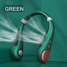 (Green) Portable Leafless Hanging Lazy Neck Fan 360 Degree