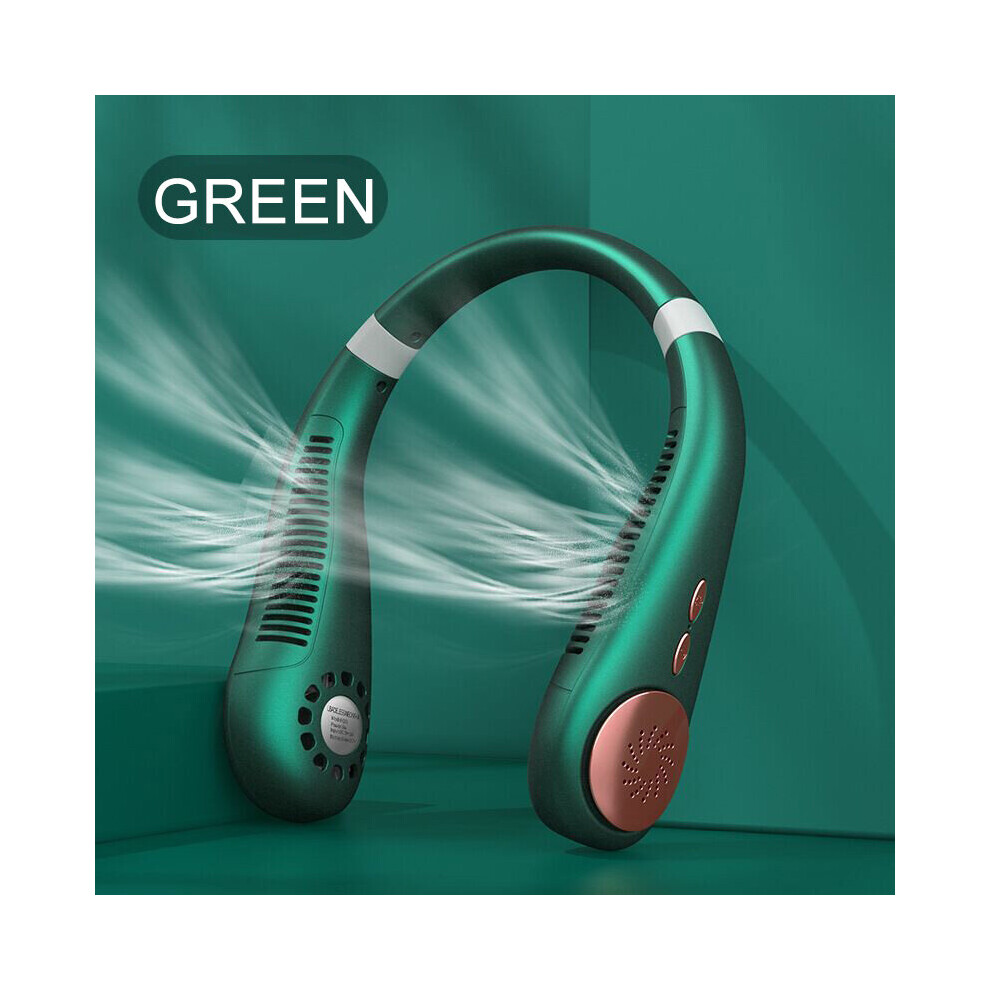 Ranpo (Green) Portable Leafless Hanging Lazy Neck Fan 360 Degree Green