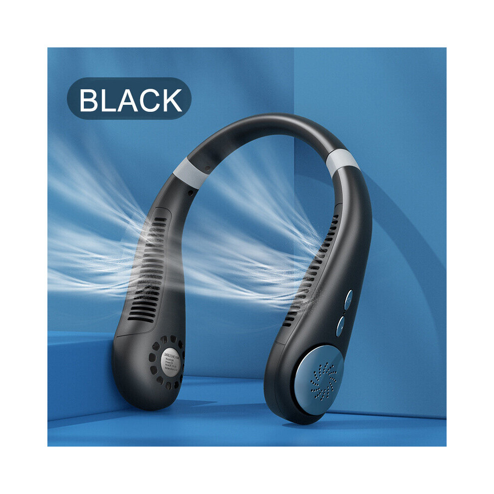 Ranpo (Black) Portable Leafless Hanging Lazy Neck Fan 360 Degree Black