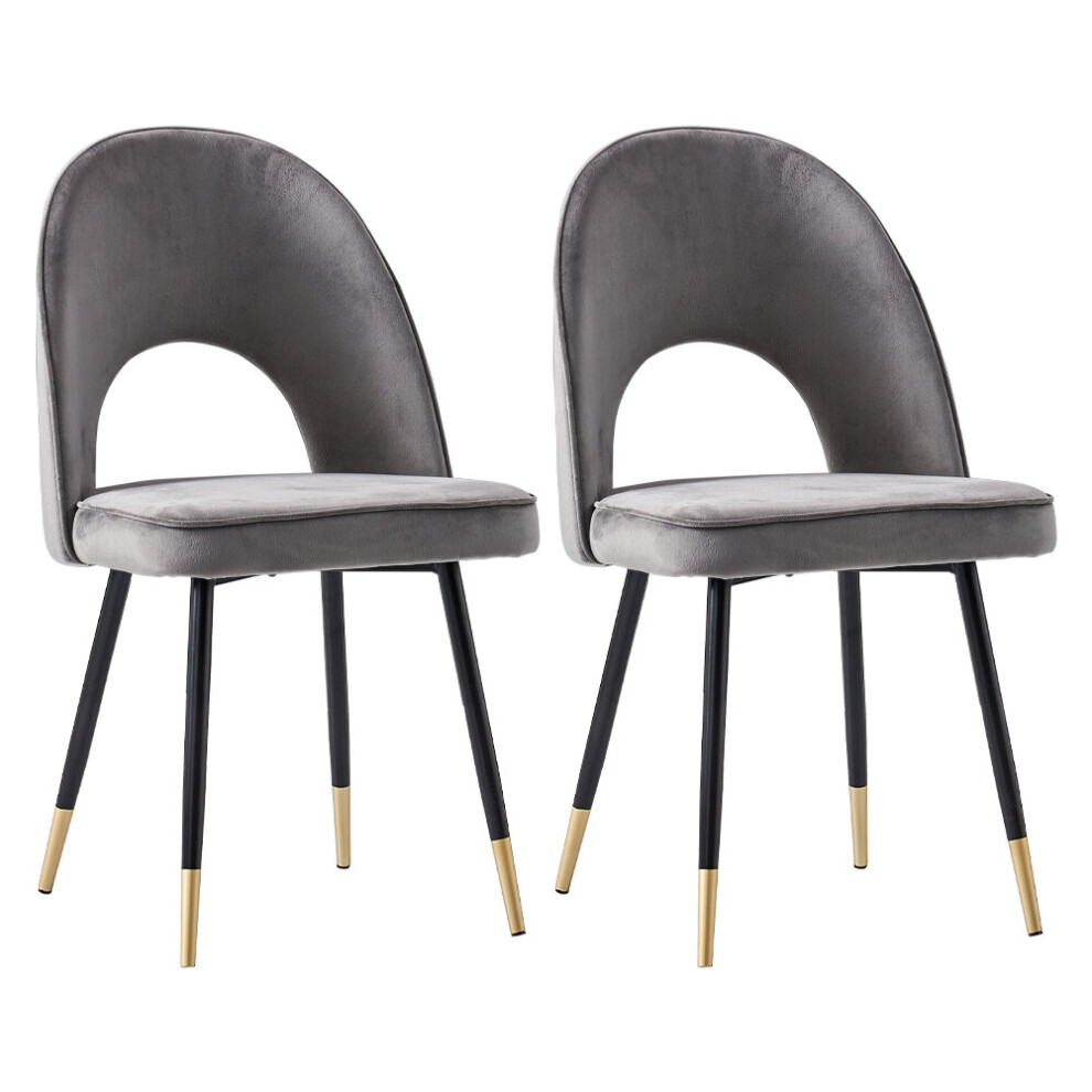 (GREY) Set Of 2 Dining Chairs Velvet Padded Seat Home