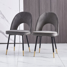 (GREY) Set Of 2 Dining Chairs Velvet Padded Seat Home