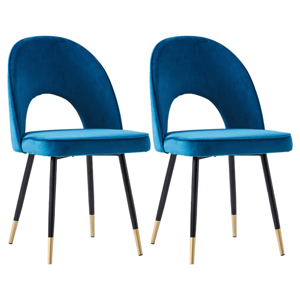 (BLUE) Set Of 2 Dining Chairs Velvet Padded Seat Home