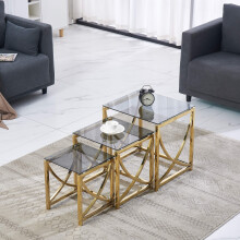(Gold Glass) Nest of 3 Coffee Table Tempered glass Living Room