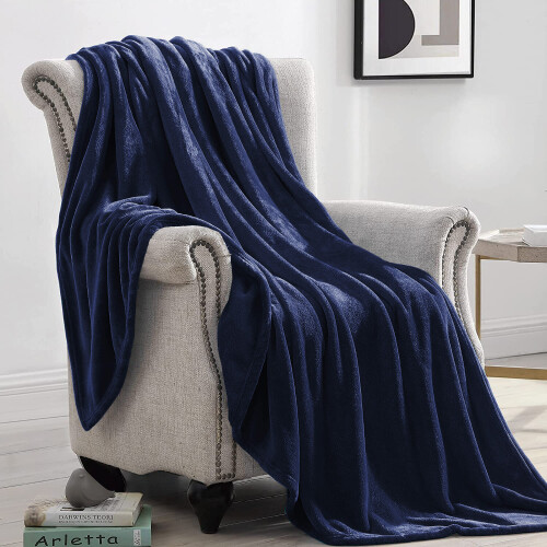 (Royal Blue, King) Fleece Blanket Thick Bed Mink Soft Warm Sofa Throw 1