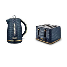 Tower Stylish Kitchen EMPIRE Midnight BLUE 1.7L 3kW Jug Kettle, 4 Slice Toaster