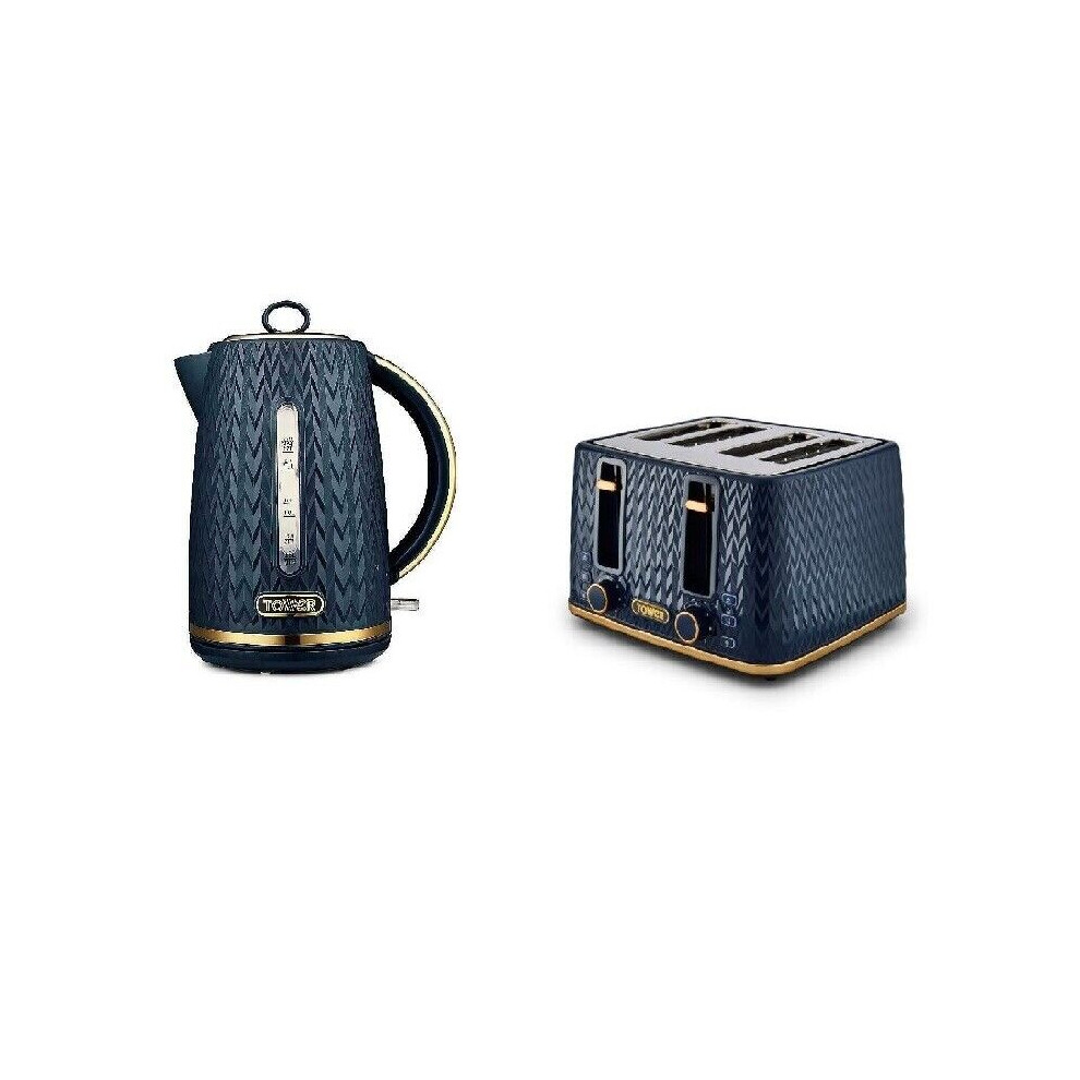 Tower Stylish Kitchen Empire Midnight 1.7L 3Kw Jug Kettle, 4 Slice Toaster Blue